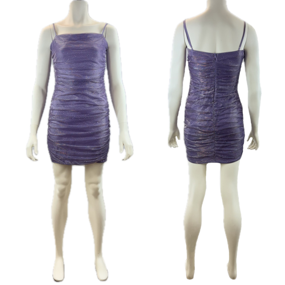 Windsor Sparkle Purple Ruched Mini Dress Size Large Bodycon Lined Cocktail Party